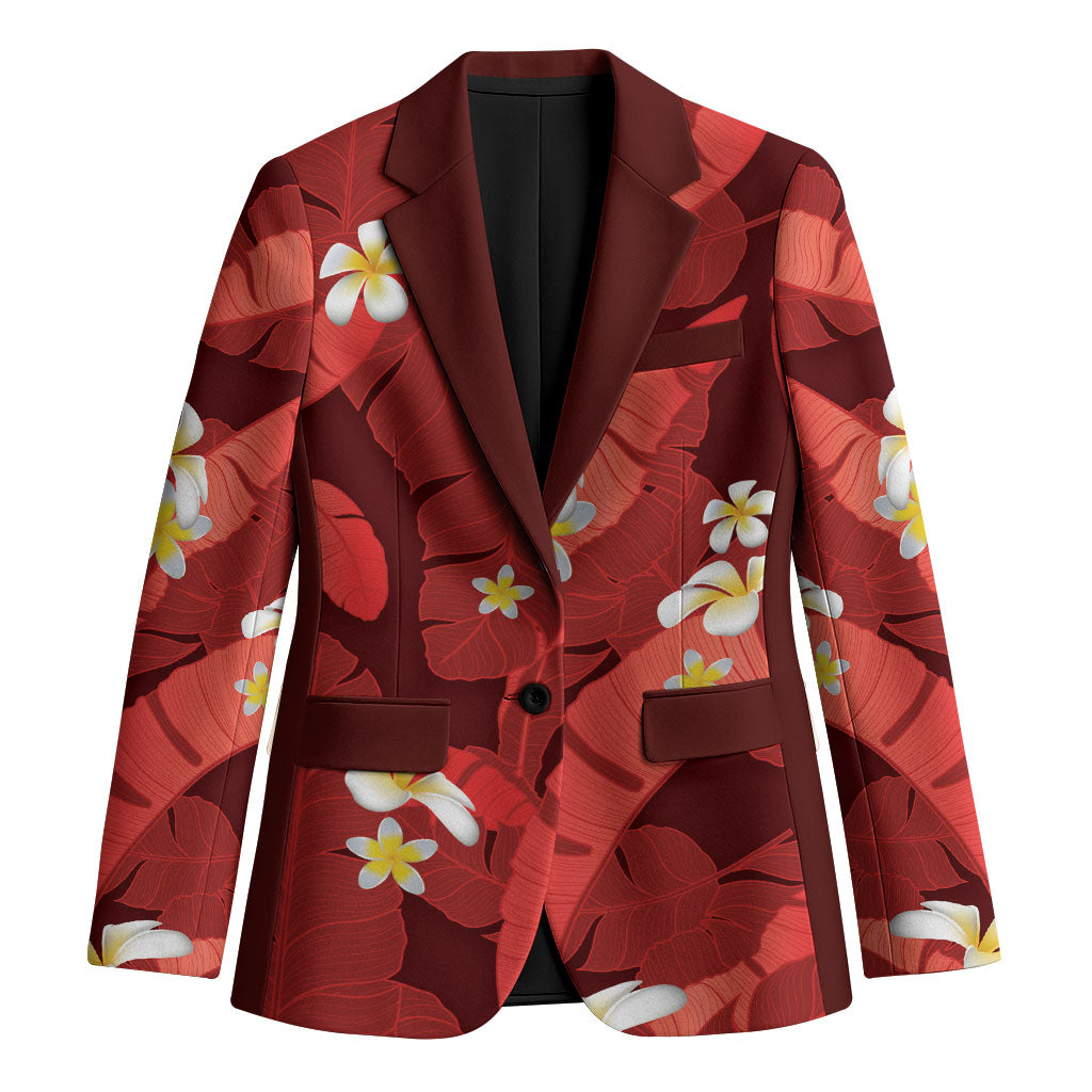 Red Banana Leaf Hawaii Blazer Lau Maia Plumeria Tropical Summer Vibes