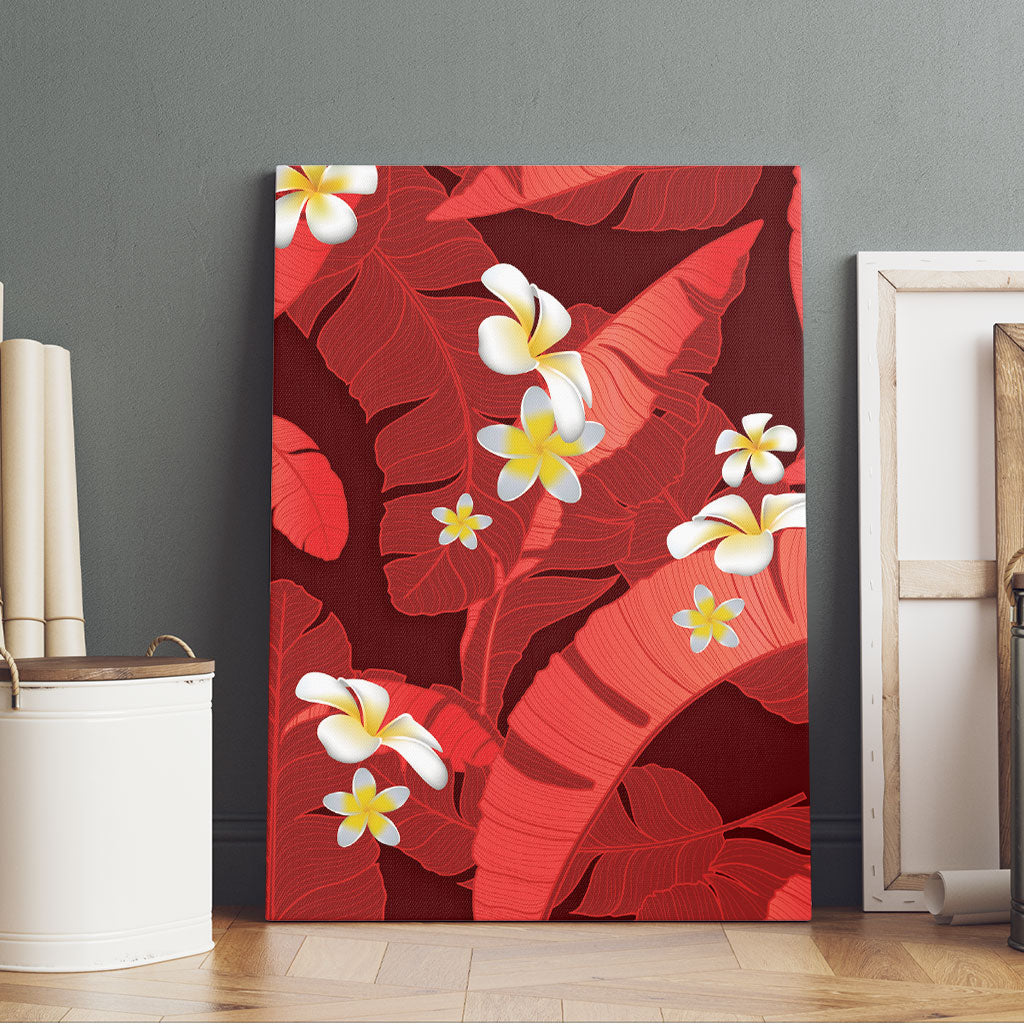 Red Banana Leaf Hawaii Canvas Wall Art Lau Maia Plumeria Tropical Summer Vibes