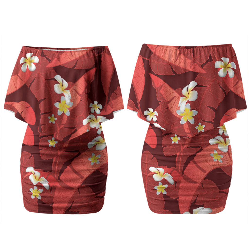 Red Banana Leaf Hawaii Couples Matching Off Shoulder Short Dress and Hawaiian Shirt Lau Maia Plumeria Tropical Summer Vibes LT14 - Polynesian Pride