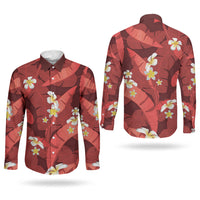 Red Banana Leaf Hawaii Couples Matching Summer Maxi Dress and Long Sleeve Button Shirt Lau Maia Plumeria Tropical Summer Vibes LT14 - Polynesian Pride