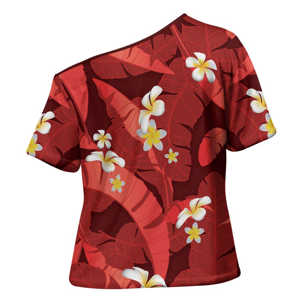 Red Banana Leaf Hawaii Cross Shoulder Shirt Lau Maia Plumeria Tropical Summer Vibes