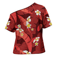 Red Banana Leaf Hawaii Cross Shoulder Shirt Lau Maia Plumeria Tropical Summer Vibes