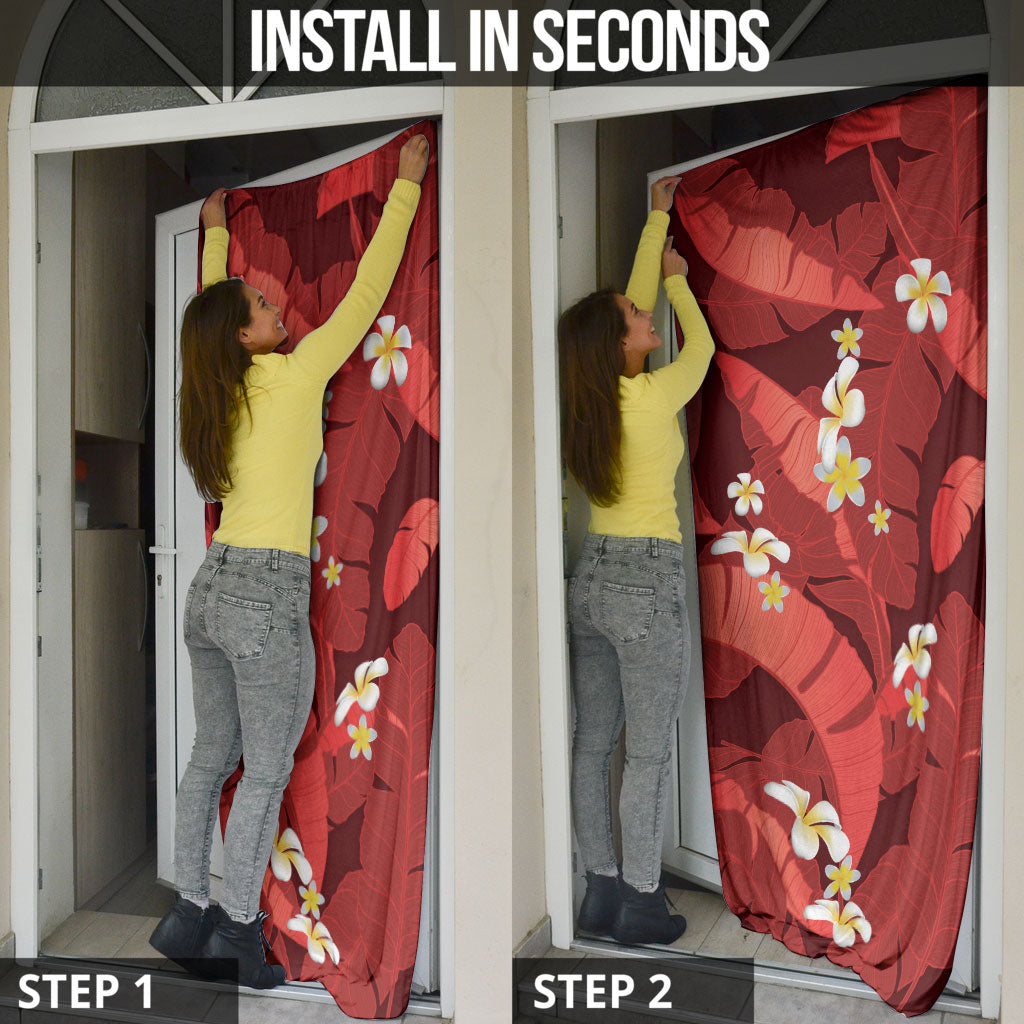 Red Banana Leaf Hawaii Door Cover Lau Maia Plumeria Tropical Summer Vibes