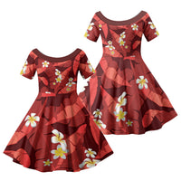 Red Banana Leaf Hawaii Family Matching Off The Shoulder Long Sleeve Dress and Hawaiian Shirt Lau Maia Plumeria Tropical Summer Vibes
