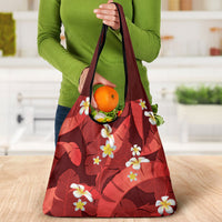 Red Banana Leaf Hawaii Grocery Bag Lau Maia Plumeria Tropical Summer Vibes LT14 - Polynesian Pride