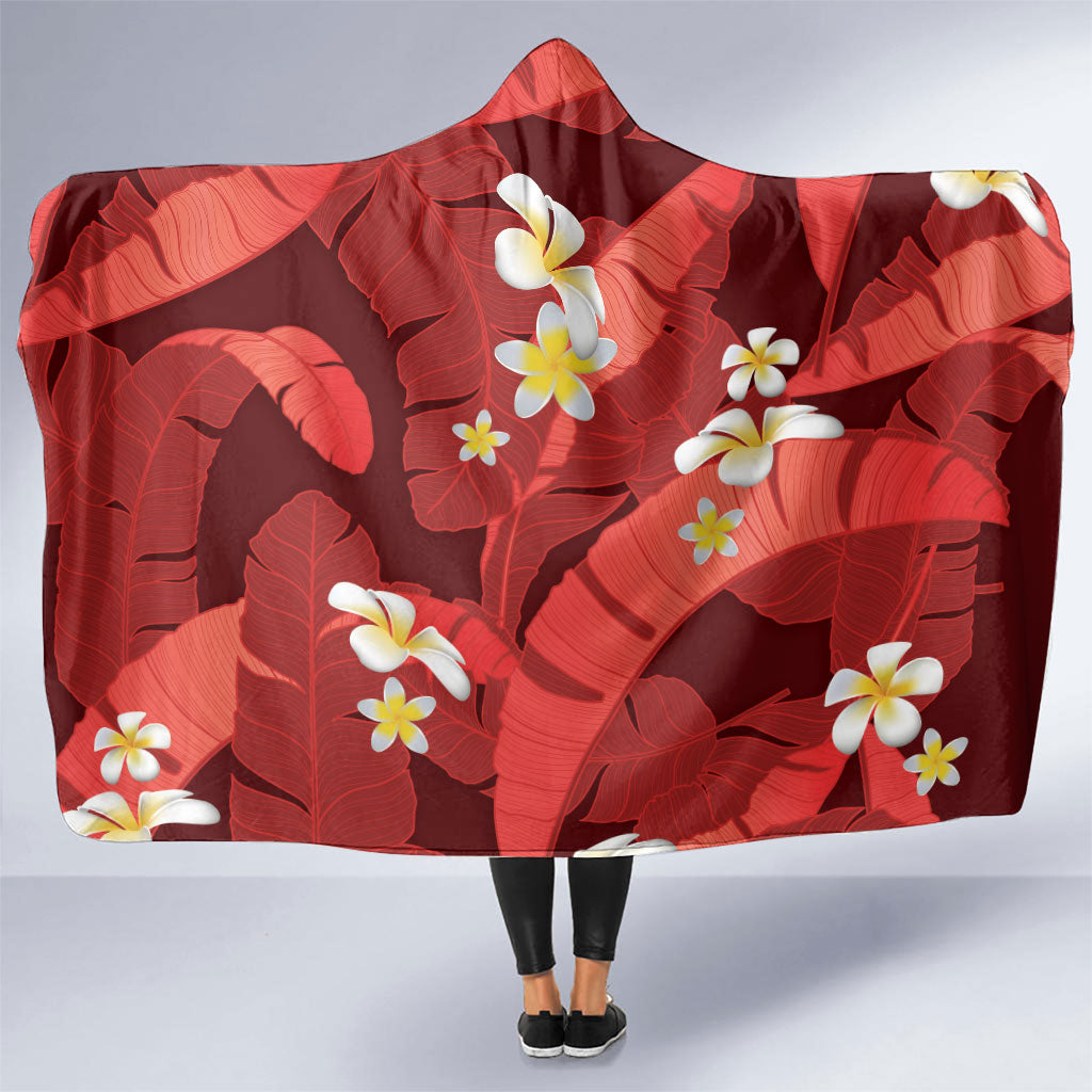 Red Banana Leaf Hawaii Hooded Blanket Lau Maia Plumeria Tropical Summer Vibes