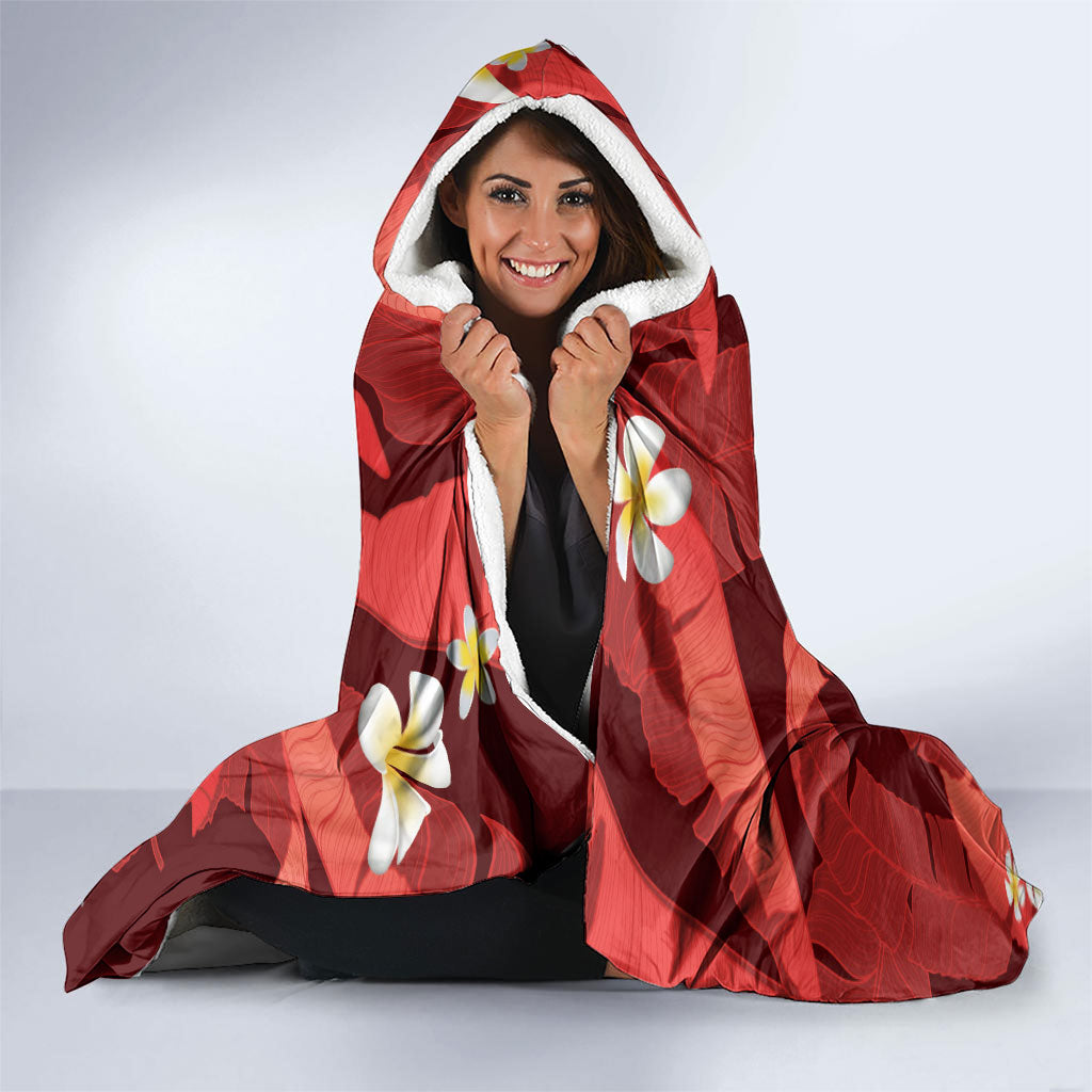 Red Banana Leaf Hawaii Hooded Blanket Lau Maia Plumeria Tropical Summer Vibes
