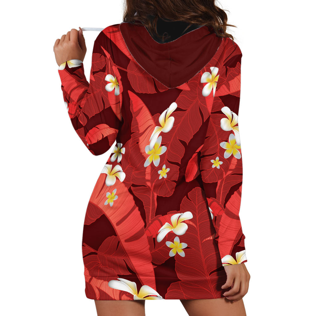 Red Banana Leaf Hawaii Hoodie Dress Lau Maia Plumeria Tropical Summer Vibes LT14 - Polynesian Pride