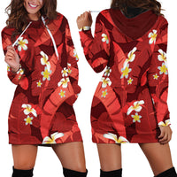 Red Banana Leaf Hawaii Hoodie Dress Lau Maia Plumeria Tropical Summer Vibes LT14 - Polynesian Pride