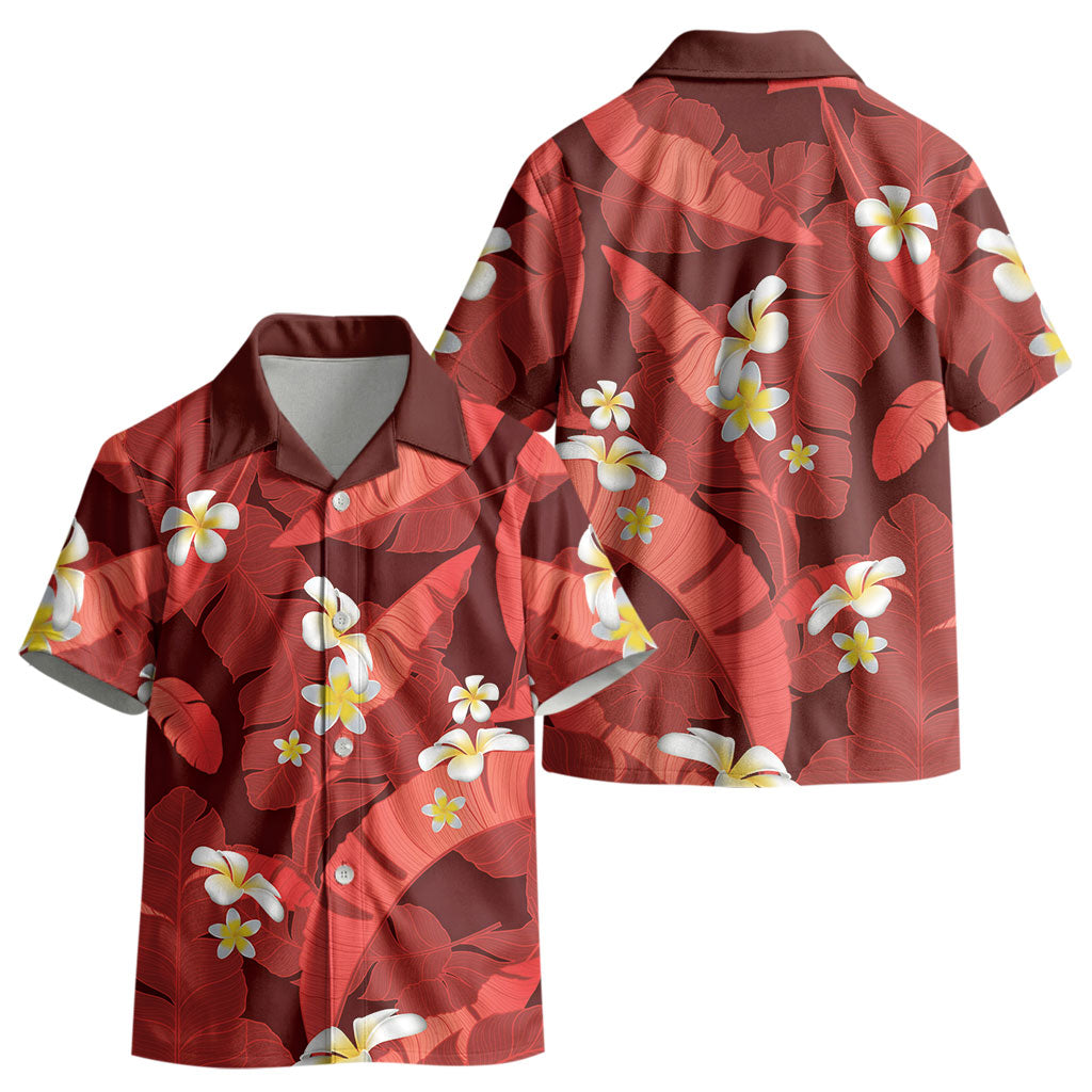 Red Banana Leaf Hawaii Kid Hawaiian Shirt Lau Maia Plumeria Tropical Summer Vibes LT14 - Polynesian Pride