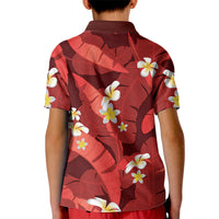 Red Banana Leaf Hawaii Kid Polo Shirt Lau Maia Plumeria Tropical Summer Vibes