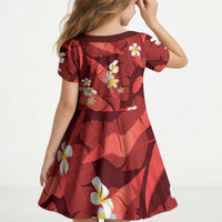 Red Banana Leaf Hawaii Kid Short Sleeve Dress Lau Maia Plumeria Tropical Summer Vibes