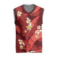 Red Banana Leaf Hawaii Christmas Knitted V-Neck Vest Lau Maia Plumeria Tropical Summer Vibes LT14 Red - Polynesian Pride