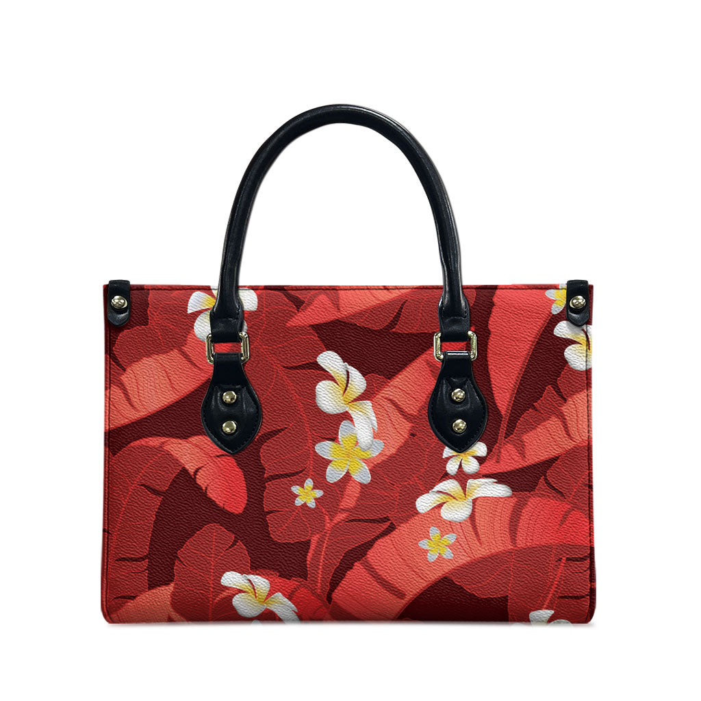 Red Banana Leaf Hawaii Leather Bag Lau Maia Plumeria Tropical Summer Vibes
