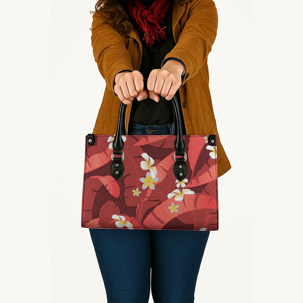 Red Banana Leaf Hawaii Leather Bag Lau Maia Plumeria Tropical Summer Vibes