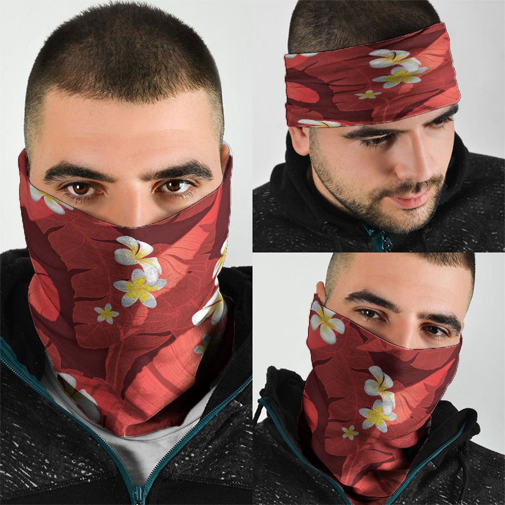 Red Banana Leaf Hawaii Neck Gaiter Lau Maia Plumeria Tropical Summer Vibes