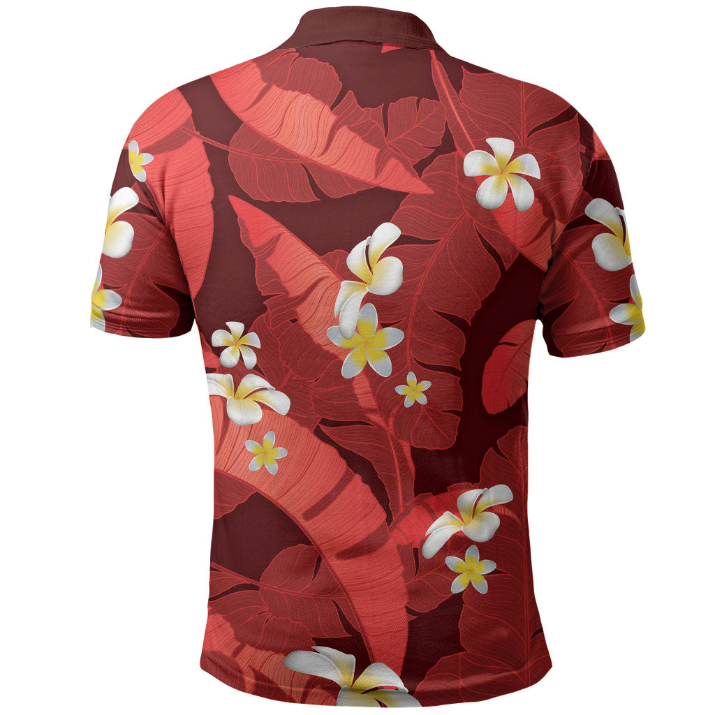 Red Banana Leaf Hawaii Polo Shirt Lau Maia Plumeria Tropical Summer Vibes
