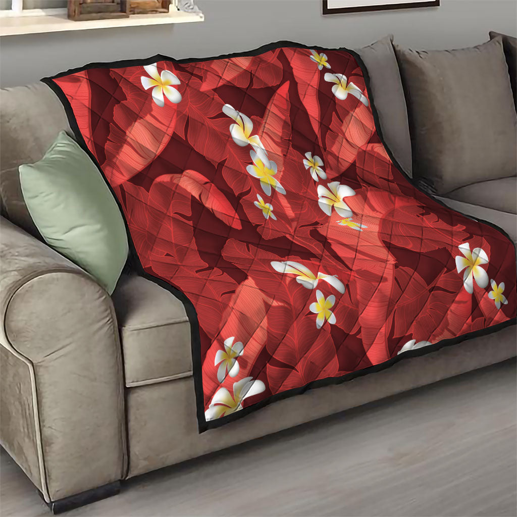 Red Banana Leaf Hawaii Quilt Lau Maia Plumeria Tropical Summer Vibes