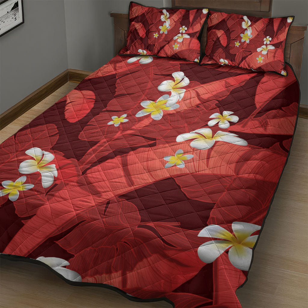 Red Banana Leaf Hawaii Quilt Bed Set Lau Maia Plumeria Tropical Summer Vibes