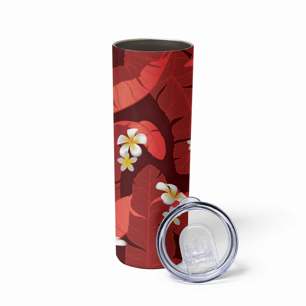 Red Banana Leaf Hawaii Skinny Tumbler Lau Maia Plumeria Tropical Summer Vibes LT14 - Polynesian Pride