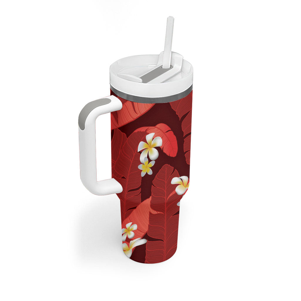 Red Banana Leaf Hawaii Tumbler With Handle Lau Maia Plumeria Tropical Summer Vibes