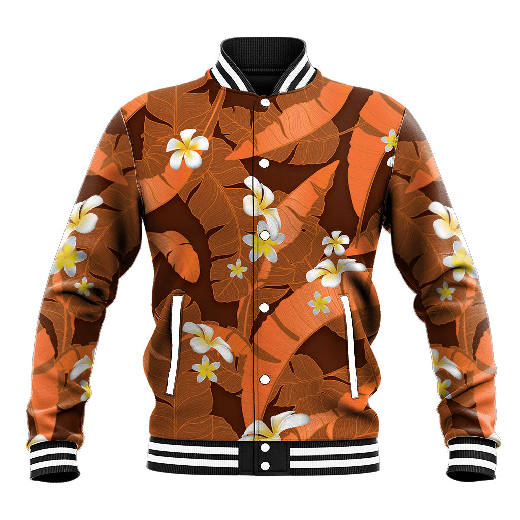 Orange Banana Leaf Hawaii Baseball Jacket Lau Maia Plumeria Tropical Summer Vibes