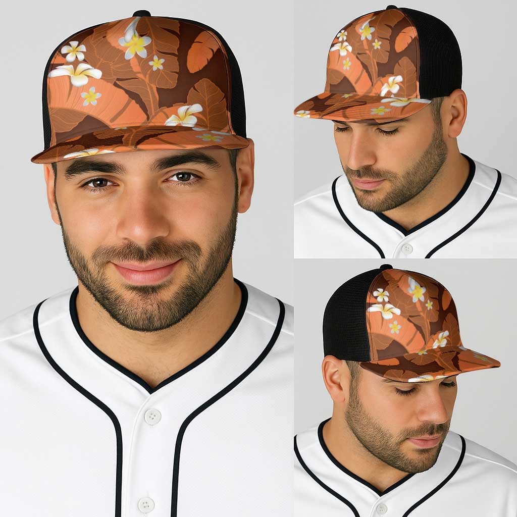 Orange Banana Leaf Hawaii Baseball Net Cap Lau Maia Plumeria Tropical Summer Vibes