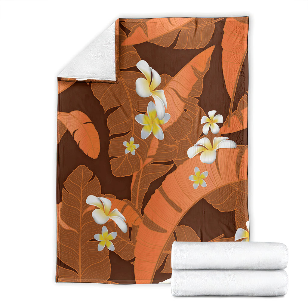 Orange Banana Leaf Hawaii Blanket Lau Maia Plumeria Tropical Summer Vibes