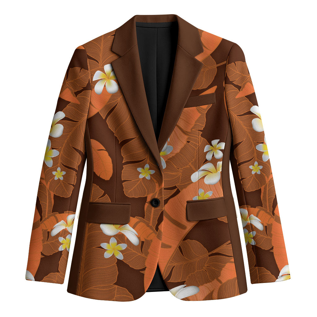 Orange Banana Leaf Hawaii Blazer Lau Maia Plumeria Tropical Summer Vibes