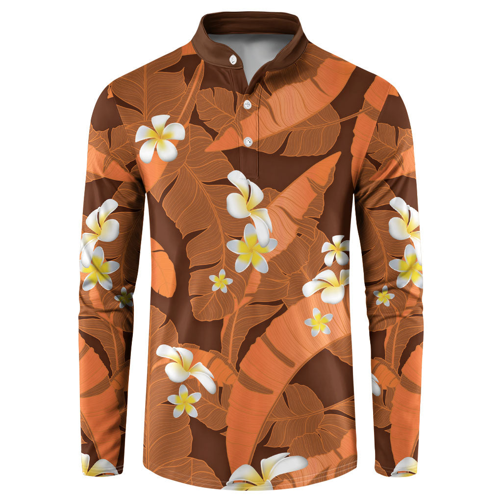 Orange Banana Leaf Hawaii Button Sweatshirt Lau Maia Plumeria Tropical Summer Vibes