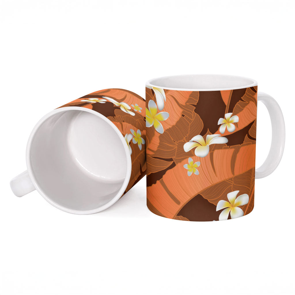 Orange Banana Leaf Hawaii Ceramic Mug Lau Maia Plumeria Tropical Summer Vibes LT14 - Polynesian Pride