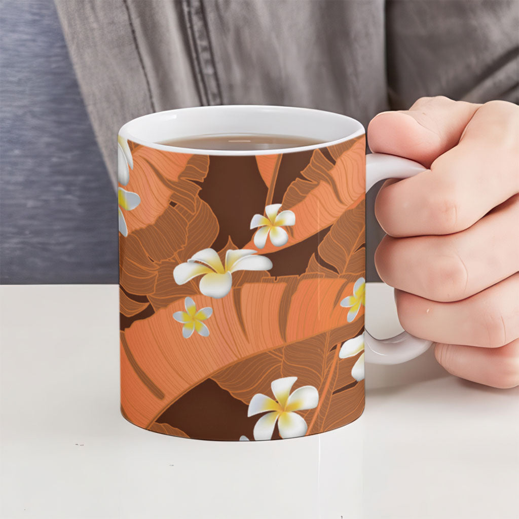 Orange Banana Leaf Hawaii Ceramic Mug Lau Maia Plumeria Tropical Summer Vibes LT14 - Polynesian Pride