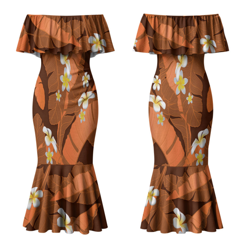 Orange Banana Leaf Hawaii Couples Matching Mermaid Dress and Hawaiian Shirt Lau Maia Plumeria Tropical Summer Vibes LT14 - Polynesian Pride