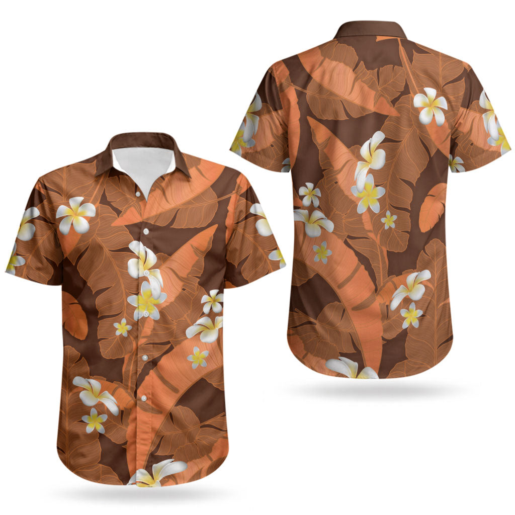 Orange Banana Leaf Hawaii Couples Matching Summer Maxi Dress and Hawaiian Shirt Lau Maia Plumeria Tropical Summer Vibes LT14 - Polynesian Pride