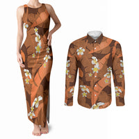 Orange Banana Leaf Hawaii Couples Matching Tank Maxi Dress and Long Sleeve Button Shirt Lau Maia Plumeria Tropical Summer Vibes