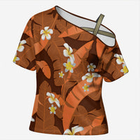 Orange Banana Leaf Hawaii Cross Shoulder Shirt Lau Maia Plumeria Tropical Summer Vibes