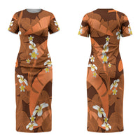 Orange Banana Leaf Hawaii Family Matching Short Sleeve Bodycon Dress and Hawaiian Shirt Lau Maia Plumeria Tropical Summer Vibes