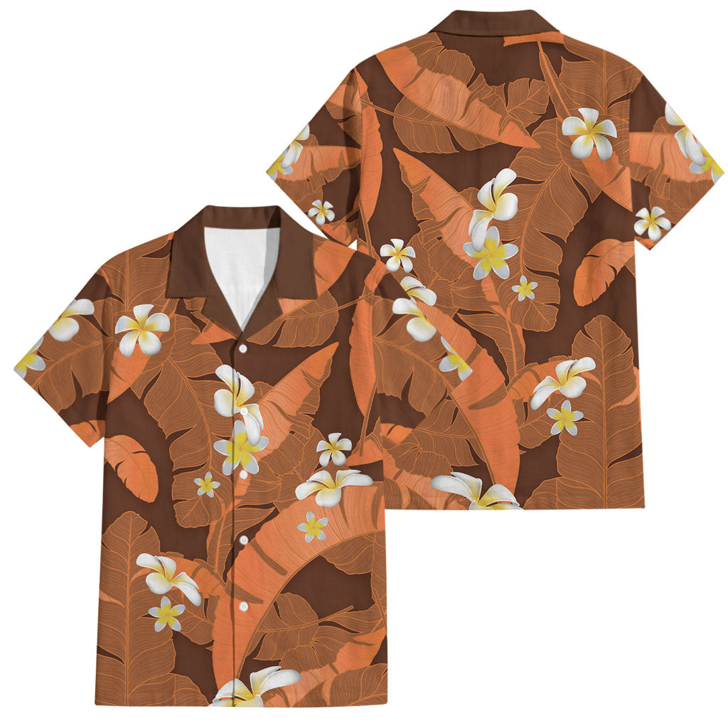 Orange Banana Leaf Hawaii Family Matching Short Sleeve Bodycon Dress and Hawaiian Shirt Lau Maia Plumeria Tropical Summer Vibes