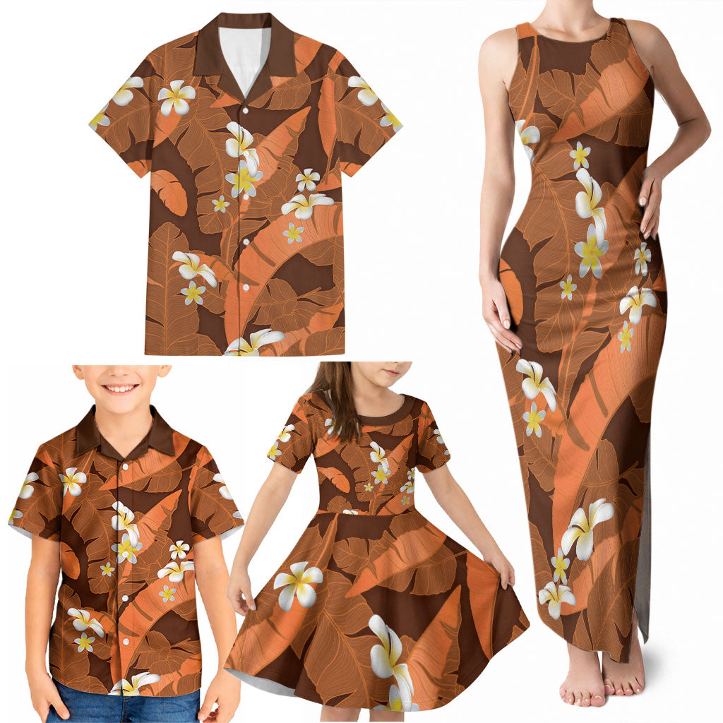 Orange Banana Leaf Hawaii Family Matching Tank Maxi Dress and Hawaiian Shirt Lau Maia Plumeria Tropical Summer Vibes LT14 - Polynesian Pride