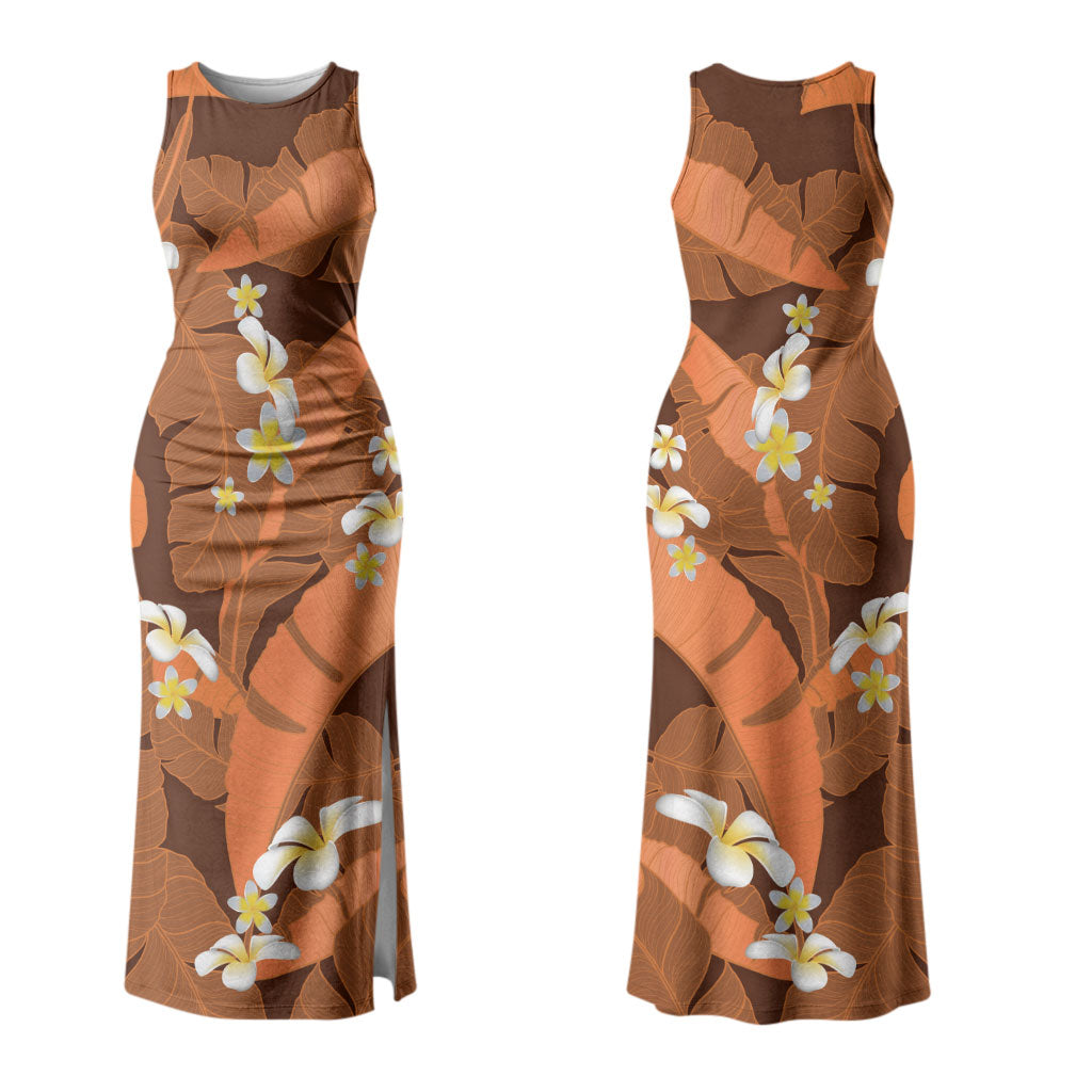 Orange Banana Leaf Hawaii Family Matching Tank Maxi Dress and Hawaiian Shirt Lau Maia Plumeria Tropical Summer Vibes LT14 Mom's Dress Orange - Polynesian Pride