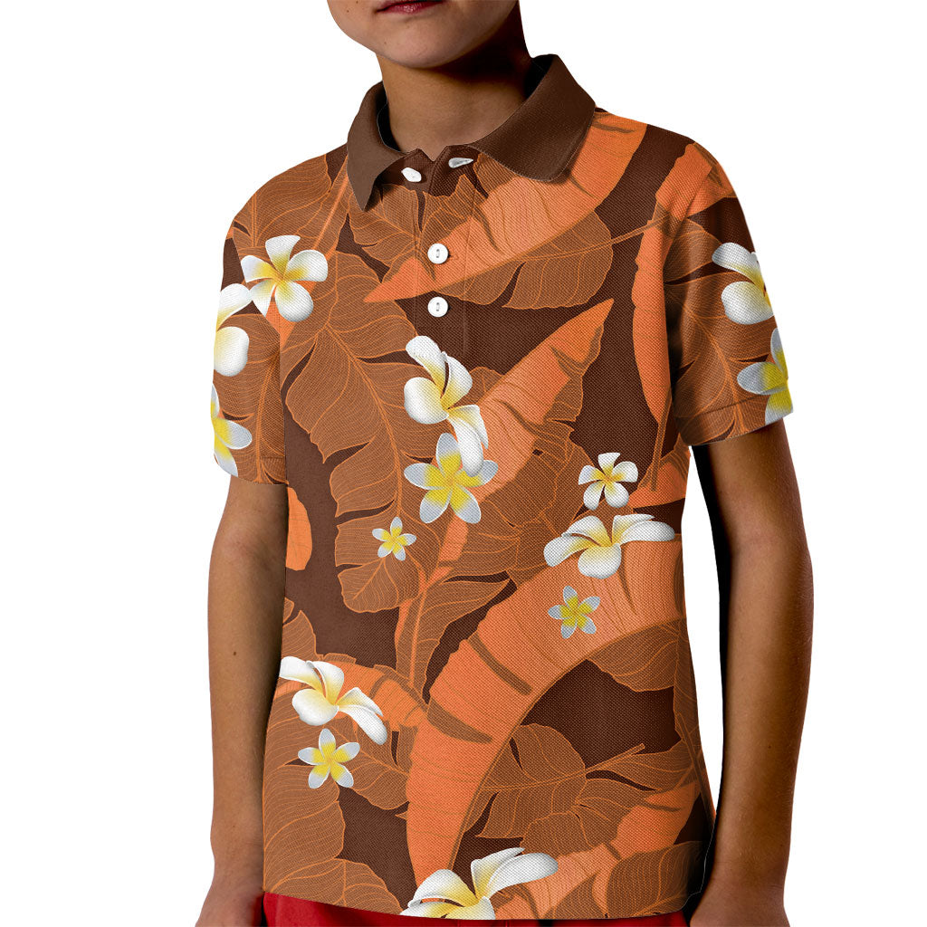 Orange Banana Leaf Hawaii Kid Polo Shirt Lau Maia Plumeria Tropical Summer Vibes