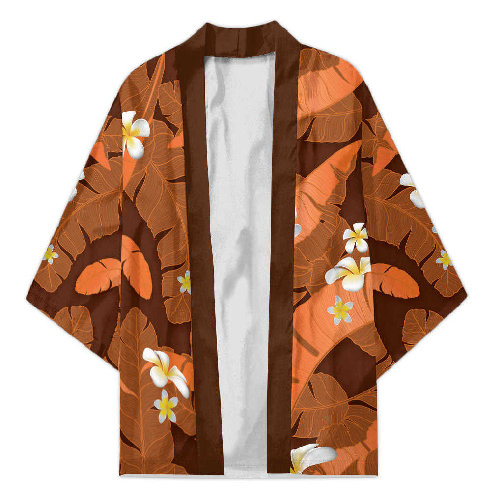 Orange Banana Leaf Hawaii Kimono Lau Maia Plumeria Tropical Summer Vibes LT14 Unisex Orange - Polynesian Pride
