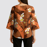 Orange Banana Leaf Hawaii Kimono Sleeve Blouse Lau Maia Plumeria Tropical Summer Vibes