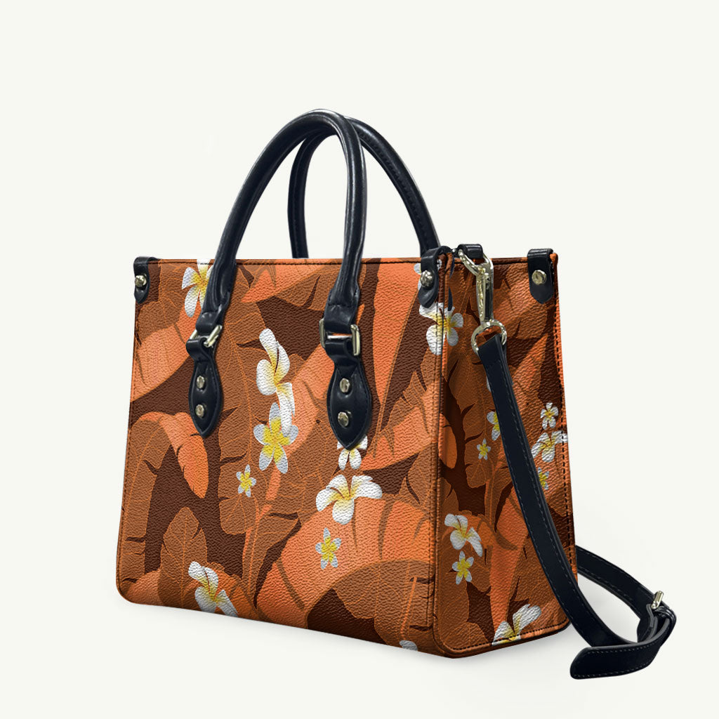 Orange Banana Leaf Hawaii Leather Bag Lau Maia Plumeria Tropical Summer Vibes