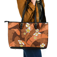 Orange Banana Leaf Hawaii Leather Tote Bag Lau Maia Plumeria Tropical Summer Vibes