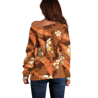 Orange Banana Leaf Hawaii Off Shoulder Sweater Lau Maia Plumeria Tropical Summer Vibes LT14 - Polynesian Pride
