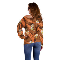 Orange Banana Leaf Hawaii Off Shoulder Sweater Lau Maia Plumeria Tropical Summer Vibes LT14 - Polynesian Pride