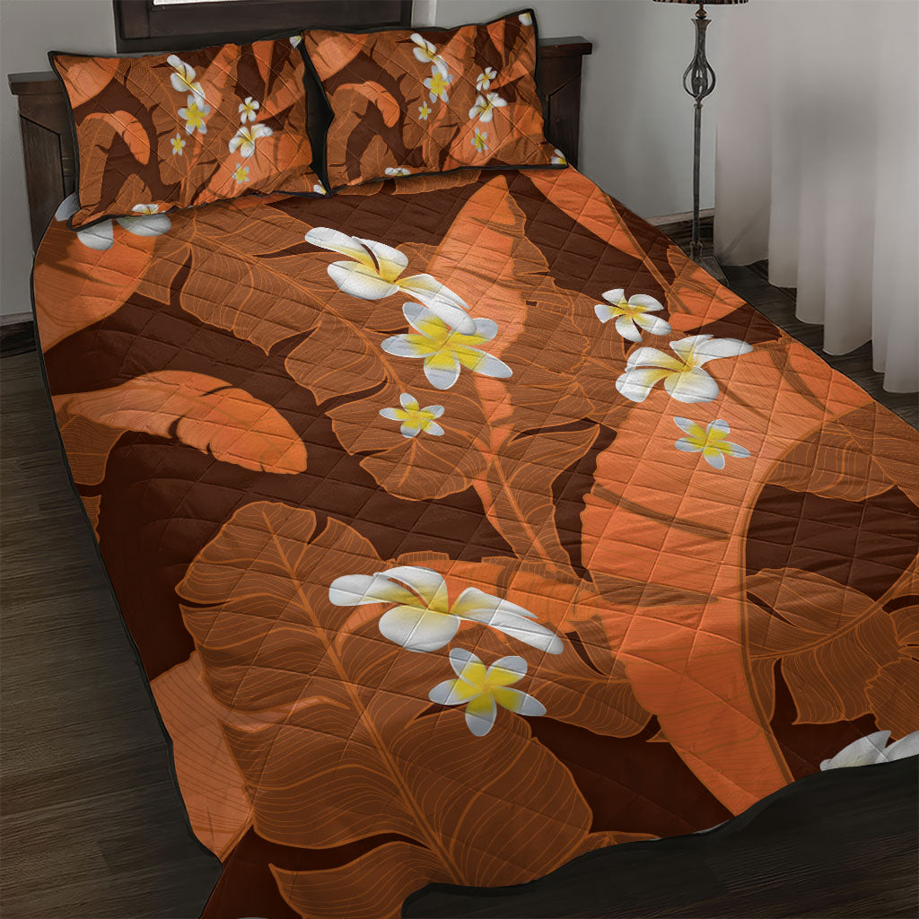 Orange Banana Leaf Hawaii Quilt Bed Set Lau Maia Plumeria Tropical Summer Vibes LT14 Orange - Polynesian Pride