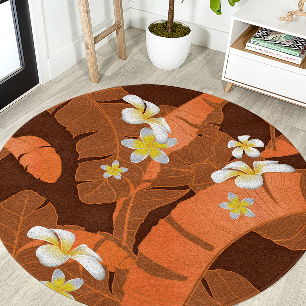 Orange Banana Leaf Hawaii Round Carpet Lau Maia Plumeria Tropical Summer Vibes LT14 Orange - Polynesian Pride