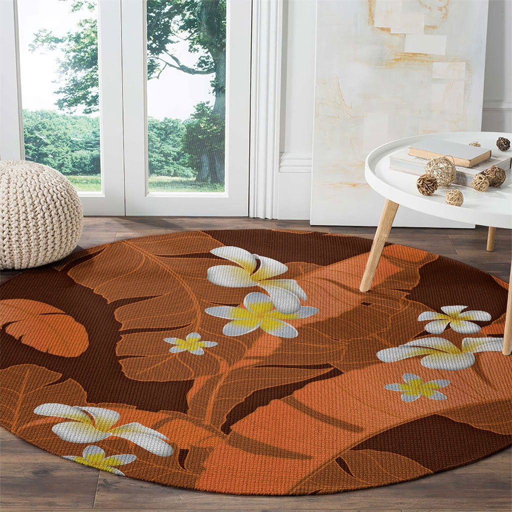 Orange Banana Leaf Hawaii Round Carpet Lau Maia Plumeria Tropical Summer Vibes